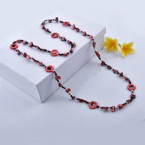Beautiful Red Seed Beaded Resin Necklace 40" Great For Prom Wedding Gifts B412